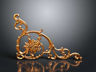 Plant Inspired Golden Decorative Ornament With Intricate Curved Patterns And Reflective Base 3d model