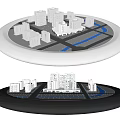 Commercial City Model Display Equipment With Circular White Black Bases And Architectural Structures