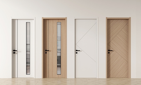 Modern swing door cream interior door simple single door 3d model