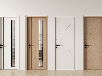 Modern swing door cream interior door simple single door 3d model