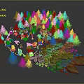 Enchanting Forest Campsite With Wooden Huts Rocks And Lush Green Trees