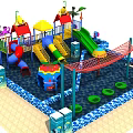 Colorful Children's Playground Equipment With Slides Climbing Net And Elephant Decoration