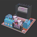 Computer Circuit Board Module With Blue Connectors White Capacitors Black Heatsink And Red Base 3d model