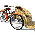 Classic Vintage Tricycle Featuring Orange Frame Wicker Seat And Red Cushion