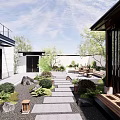 Traditional Chinese Garden Landscape With Stone Paths Rocks Green Plants And Wooden Pavilion