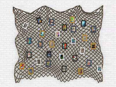 Decorative Photo Wall Display With Net Mesh And Colorful 3d model