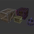 Rustic Wooden Crates in Various Sizes and Vintage Metal Bucket for Home Use