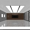 Modern Conference Room Interior With Table Chairs TV White Walls And Blue Accent Lines