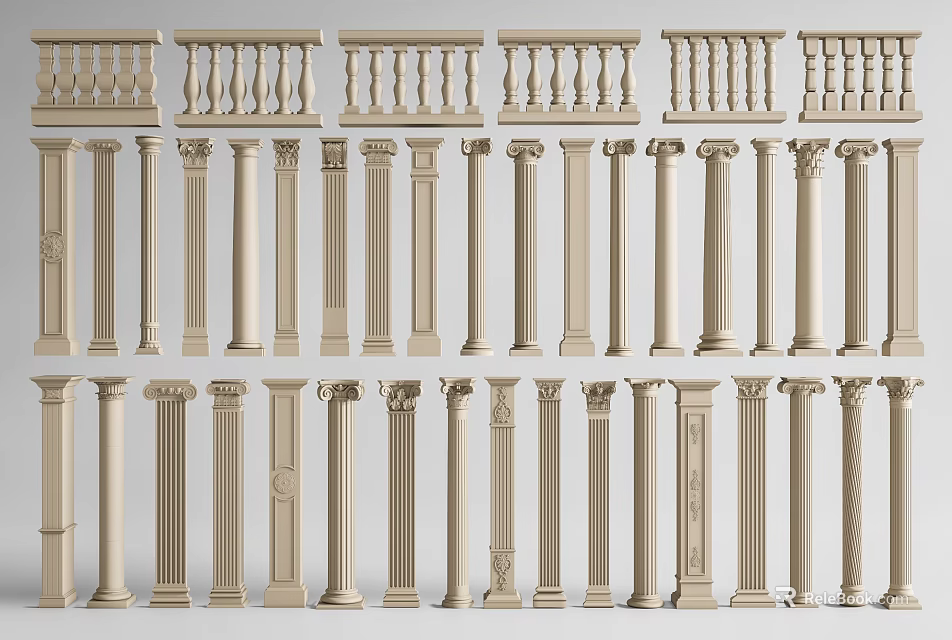 Classical And Modern Column Models With Various Decorative Designs And Styles 3d model 