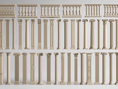 Classical And Modern Column Models With Various Decorative Designs And Styles 3d model