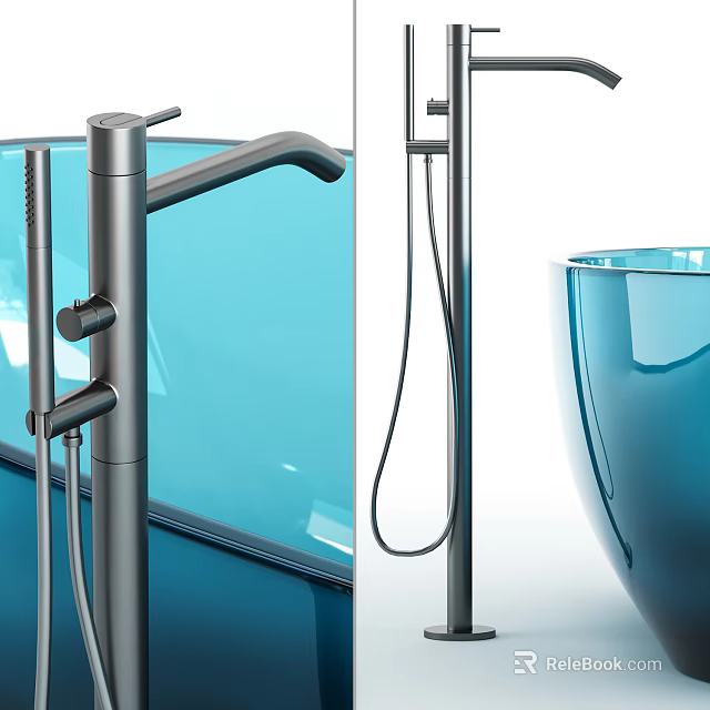 Modern Blue Glass Bathtub With Chrome Faucet And Shower Head Design 3d model 