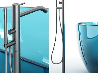 Modern Blue Glass Bathtub With Chrome Faucet And Shower Head Design 3d model