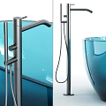 Modern Blue Glass Bathtub With Chrome Faucet And Shower Head Design