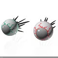 3D Rendered Eyeballs With Green And Red Details And Spiky Hair Structures