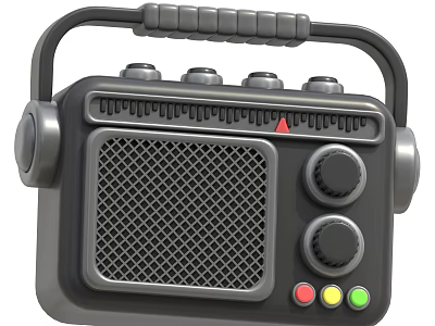 Smart Radio Device With Handle Knobs Buttons And Mesh Front Panel Design 3d model