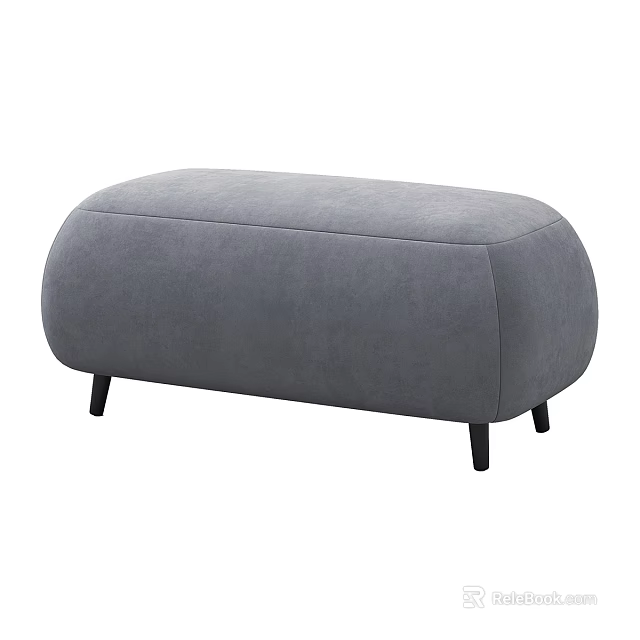 Modern Gray Upholstered Sofa Stool With Curved Design And Black Legs 3d model 