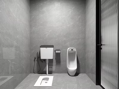 Modern Bathroom With Gray Marble Walls Floor Squat Toilet And Urinal 3d model