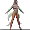 Game and Movie Character With Red Hair Shell Top Green Sleeves Orange Green Mermaid Tail