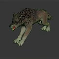 Game Movie Character Ferocious Wolf In Aggressive Posture Open Mouth Red Fangs Detailed Fur Texture