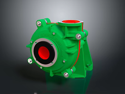 Green Mechanical Industrial Pump With Red Inner Part And Metal Bolts 3d model