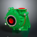 Green Mechanical Industrial Pump With Red Inner Part And Metal Bolts