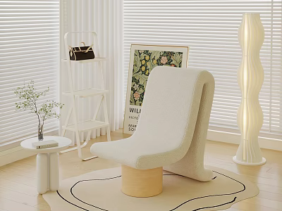 Modern Living Room Interior With Curved Sofa Floor Lamp And Decorative Art 3d model