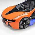 Sleek Orange And Blue Sports Car With Black Wheels And Aerodynamic Design