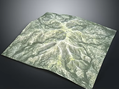 Detailed 3D Mountain Terrain Model With Green Landscape And Valley Features 3d model