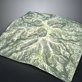 Detailed 3D Mountain Terrain Model With Green Landscape And Valley Features