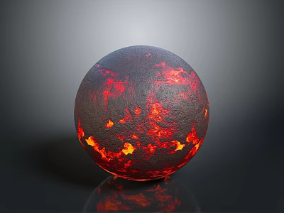 Glowing Lava Sphere With Red Orange Textured Surface On Gray Background 3d model