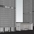 Modern Office Towers With Glass Curtain Wall Urban Skyline And Landscaped Surroundings