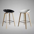 Modern Black And White Bar Stools With Curved Seats And Wooden Legs