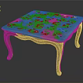 Elegant Wooden Coffee Table With Square Carved Lattice Top And Curved Legs