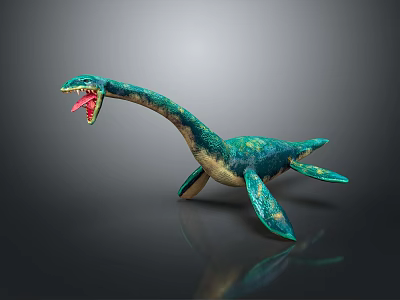 Green Blue Plesiosaur Marine Reptile With Long Neck Open Mouth 3d model