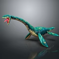Green Blue Plesiosaur Marine Reptile With Long Neck Open Mouth