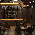 Elegant Bar Interior With Wine Racks Dining Table Chairs And Pendant Lights