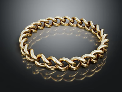Shiny Golden Chain Link Bracelet With Polished Design On Black Background 3d model