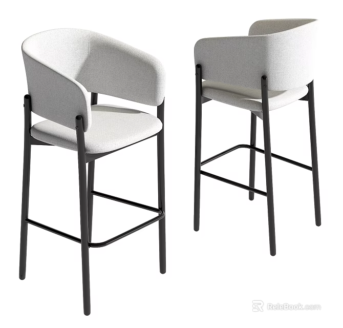 Counter Height Modern Bar Stools With White Upholstered Seats And Black Metal Frames 3d model 