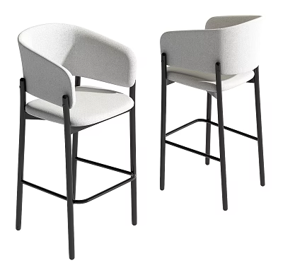 Counter Height Modern Bar Stools With White Upholstered Seats And Black Metal Frames 3d model