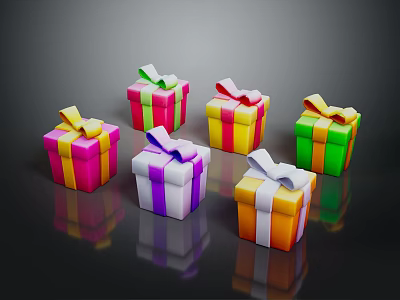 Colorful Decorative Gift Boxes Featuring Ribbon Bows In Various Bright Colors 3d model