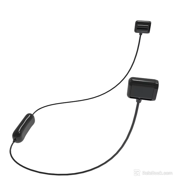 Black Wired Portable Device With Two Connecting Components And Cable 3d model 