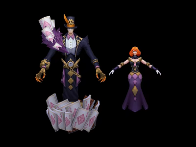 Magician Themed Characters With Tall Hat Red Haired Female And Playing Card Elements 3d model