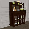 Classic Wooden Sideboard With Glass Doors Decorative Plates Vases And Storage Cabinets