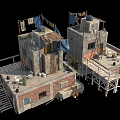 Makeshift Residential Building With Mixed Brick And Wooden Materials Staircase Scaffolding And Drying Clothes