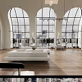 Bright Modern High End Clothing Store With Arched Windows Wood Flooring And Cozy Lounge Area