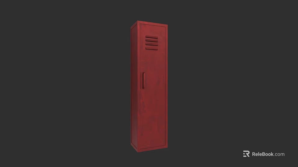 Red Locker With Single Door Design And Ventilation Slots For Storage 3d model 