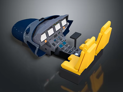 Aircraft Cockpit Interior With Control Panel Yellow Seats And Instrument Panels 3d model
