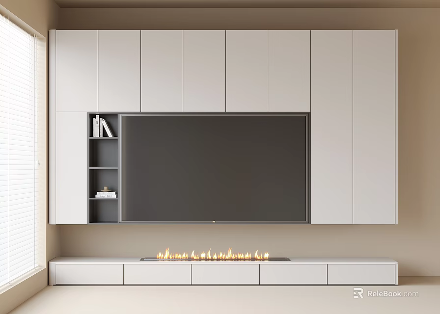 Modern TV Wall Design With White Cabinets Built in TV And Storage Stand 3d model 
