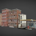Cartoon City Scene With Various Colorful Buildings And Unique Architectural Details
