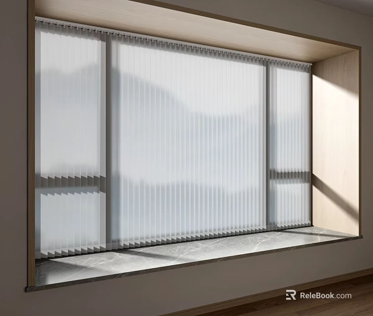 Pleated Curtains For Modern Window With Natural Light And Wooden Frame 3d model 